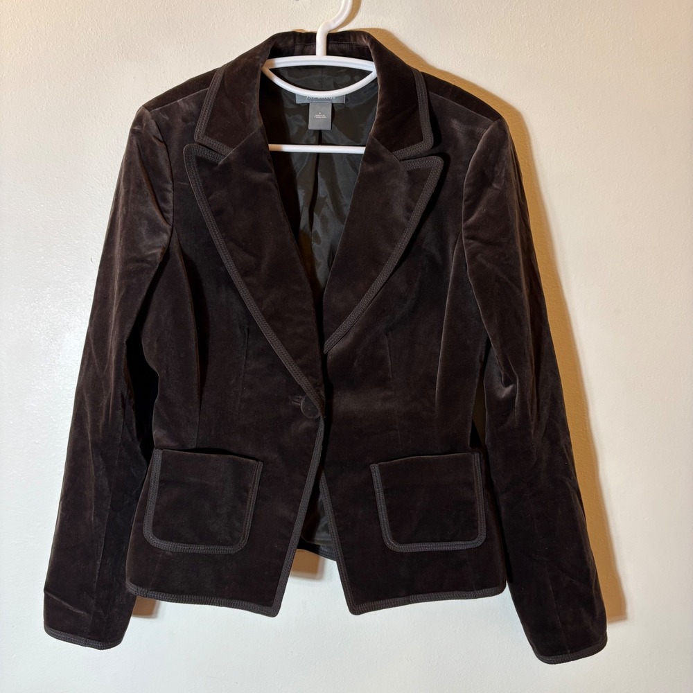 Ann Taylor Brown Velvet Blazer Single‎ Button Size 6